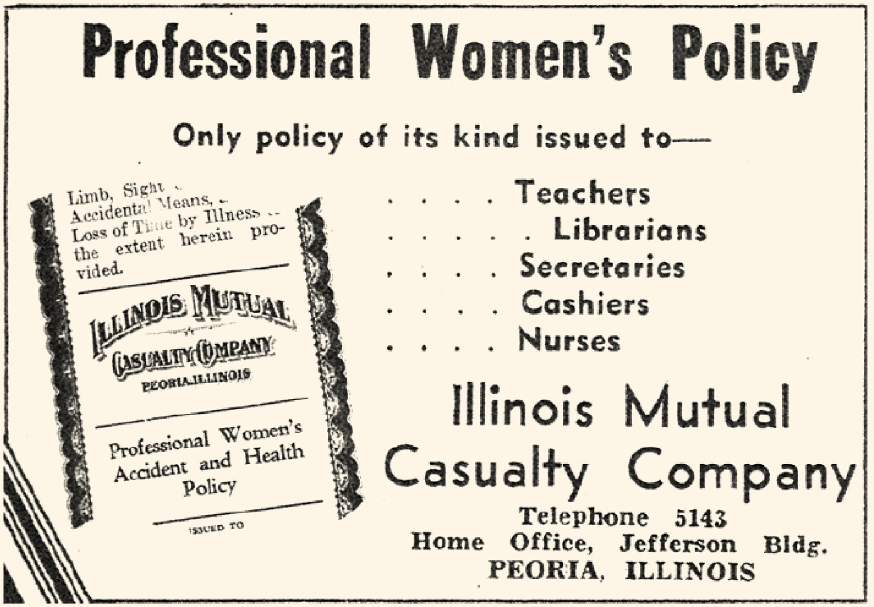 Advertisement for Illinois Mutual's professional women's policy