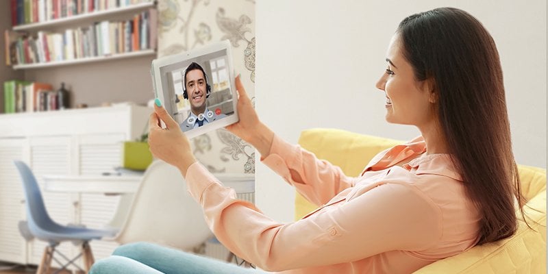 young woman on a video call on her tablet