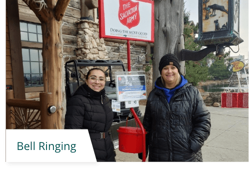 Bell-Ringing Illinois Mutual employees ringing bells for the Salvation Army