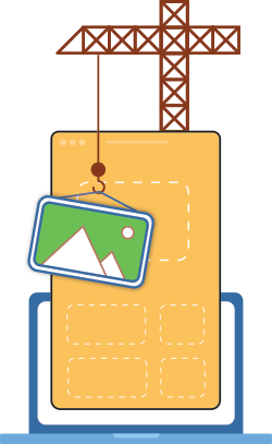 mypolicy_icon illustration of a crane putting together a webpage