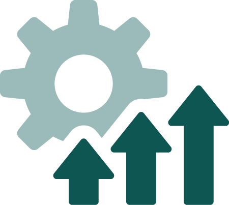 Icon of a gear with arrows pointing up