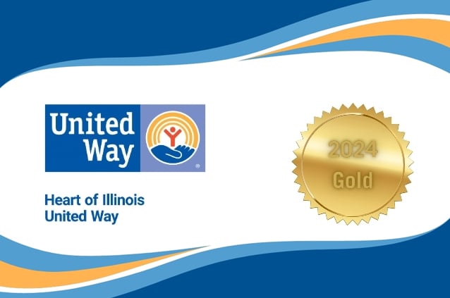 graphic showing the Heart of Illinois United Way logo and the 2024 Gold certification emblem