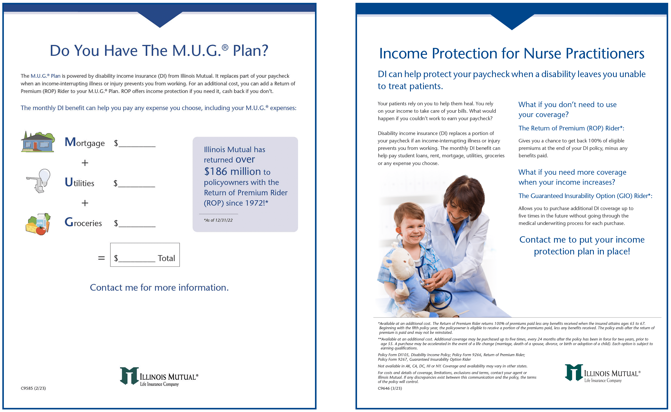 C9585-C9646 M.U.G. Plan and Income Protection for Nurse Practitioners flyer thumbnails