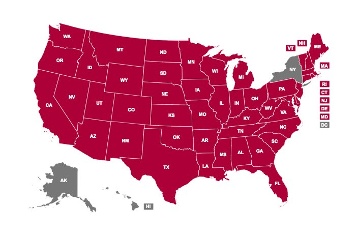 red graphic of a map of the United States