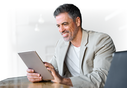 man looking up something on a mobile device