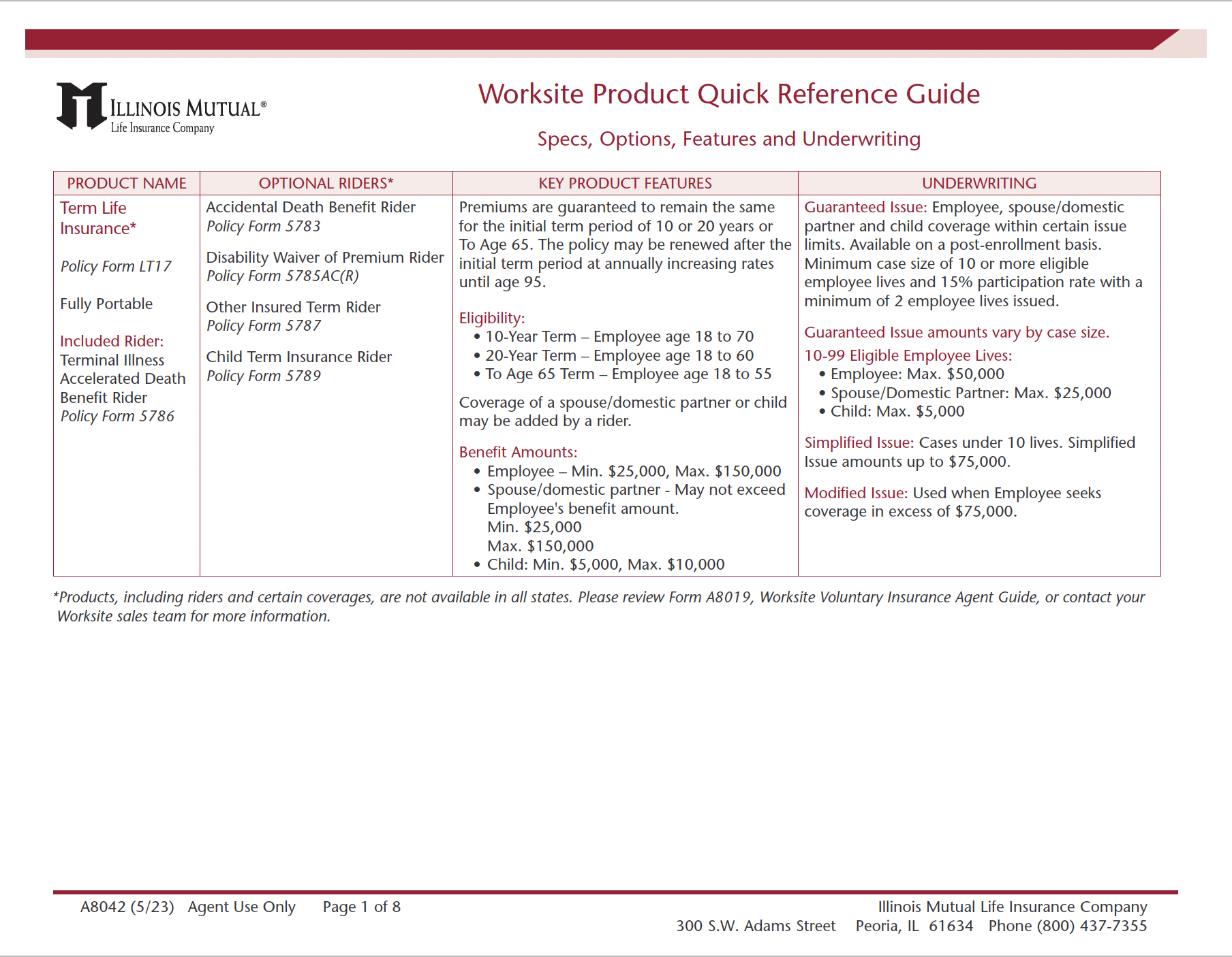 image of worksite product quick reference guide A8042