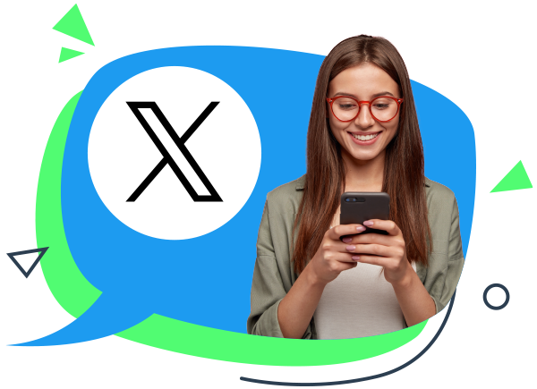 image of a girl on her phone with the Twitter logo in the background