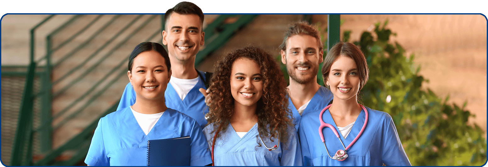 HeaderImage_RegisteredNursesLandingPage 5 nurses standing together smiling