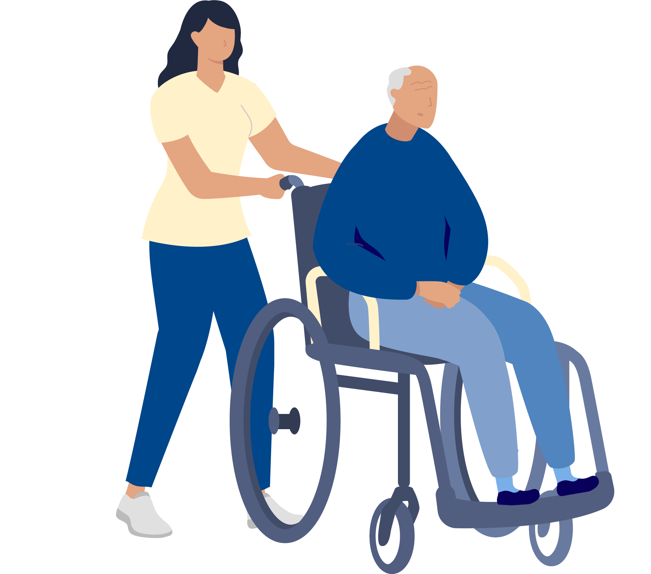 Asset-1 illustrated graphic of a nurse pushing a man in a wheelchair
