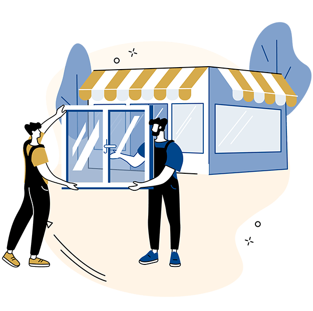 illustrated graphic of 2 people carrying a window