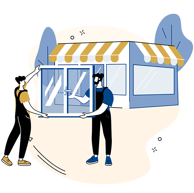 Asset 2 illustrated graphic of 2 people carrying a window