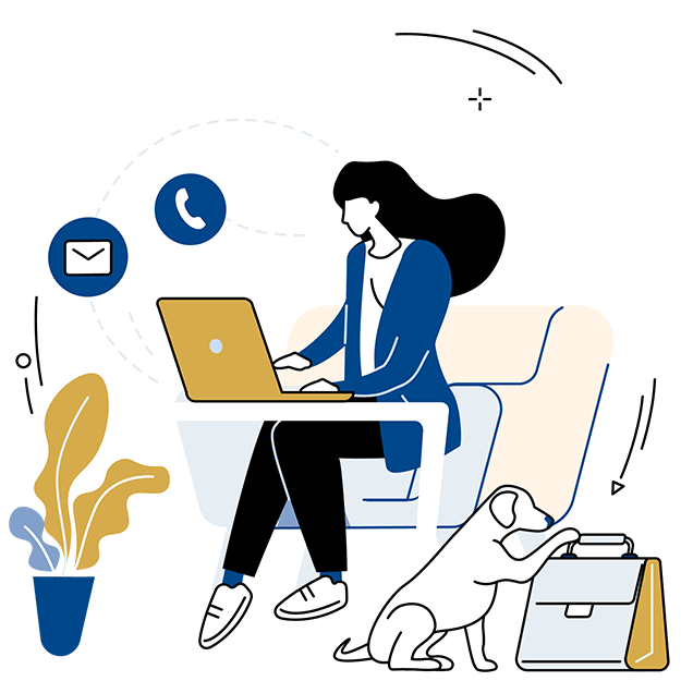 illustrated graphic of a woman on the computer