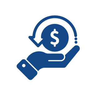 Money Back illustrated graphic of a hand holding a coin with a return arrow