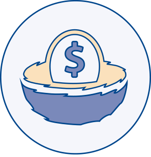 illustrated icon of nest egg with a dollar sign in it