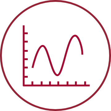 Analysis simple illustration of a line chart inside of a circle