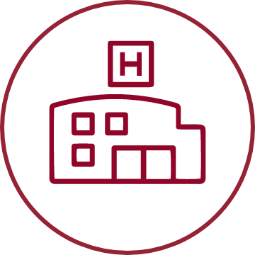 CI simple illustration of a hospital inside of a circle
