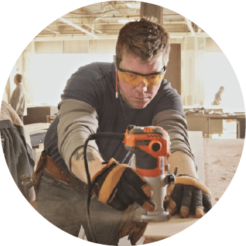 circular photo of a carpenter working