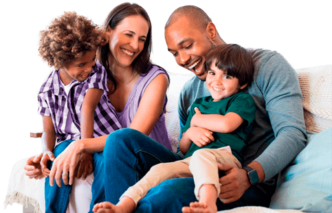 CP100-Solution family sitting on a couch together