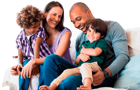 family sitting on a couch together