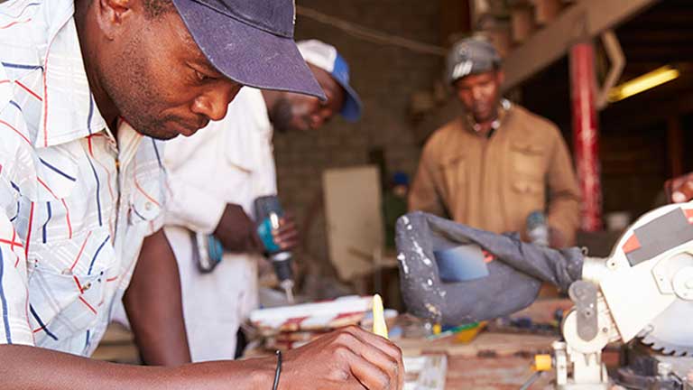 Construction workers on the job