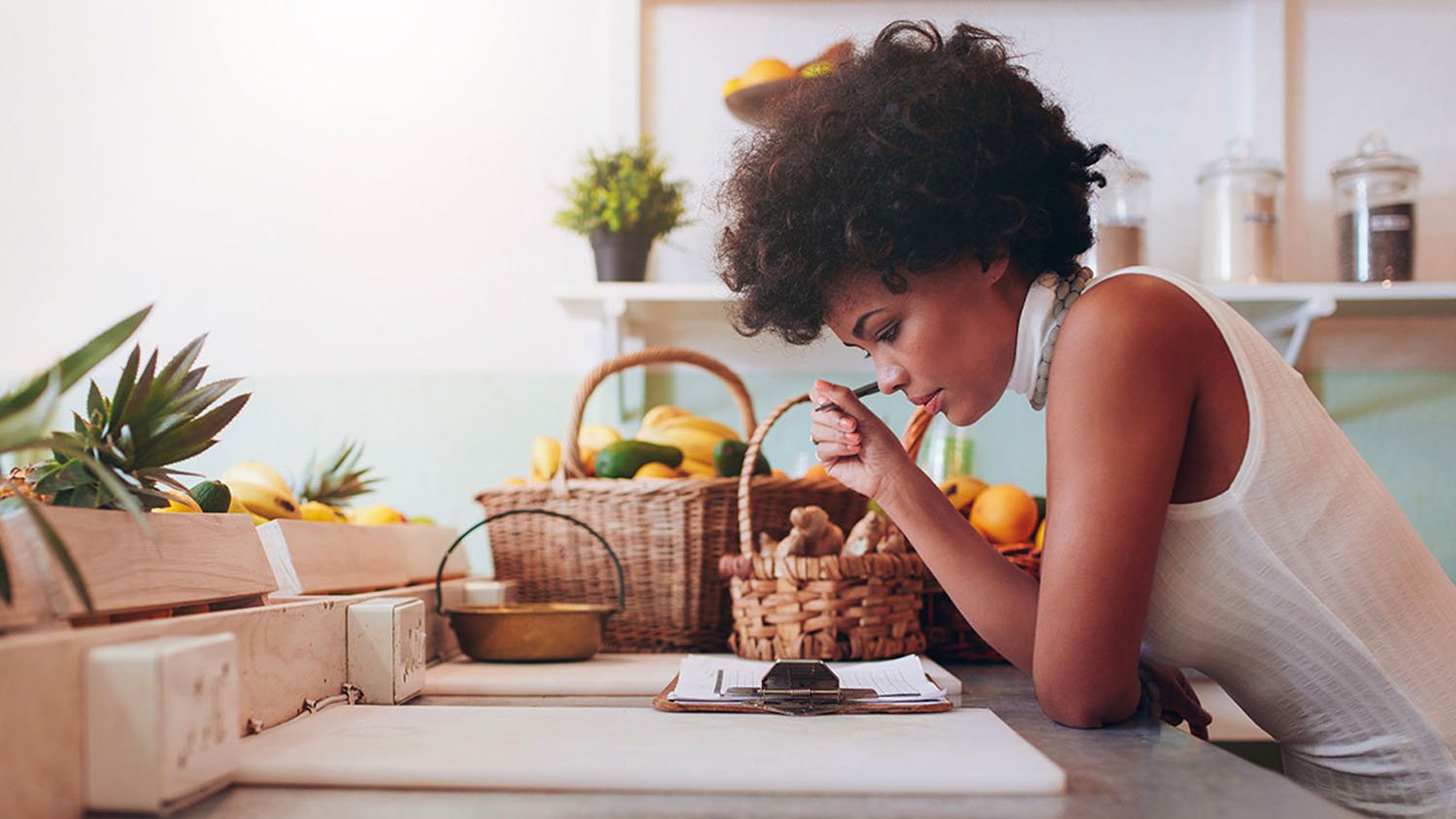 Young woman looking over paperwork