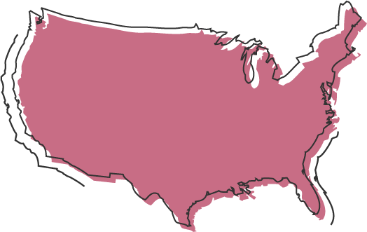 illustrated graphic of a map of the United States in red with a black offset outline
