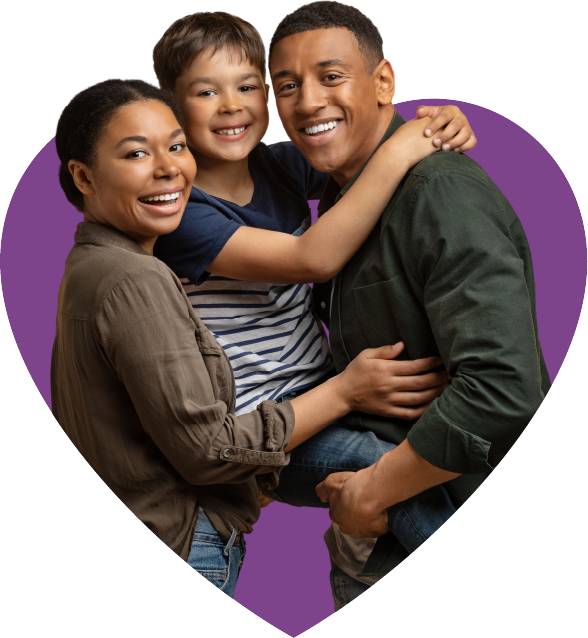 a family framed in a heart